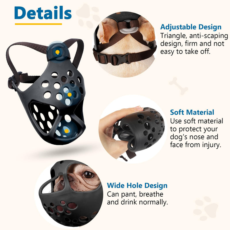 BARKLESS Short Snout Dog Muzzle, Soft Silicone Flat Faced Muzzle for French Bulldog Shih Tzu and Pug for Biting Chewing Licking and Grooming, Allows Panting Black XL（Head 20-22½"） - PawsPlanet Australia
