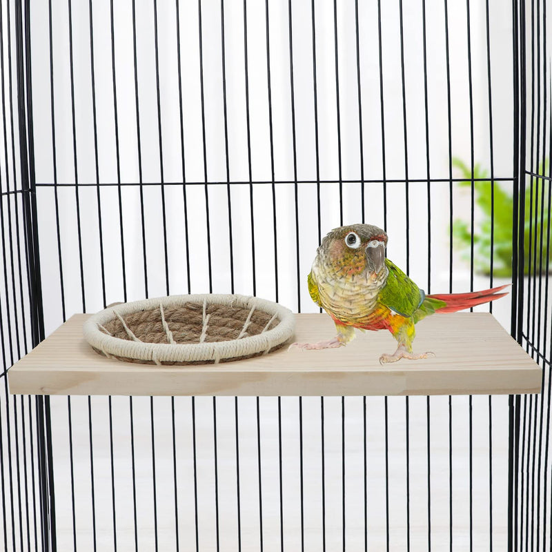 Wontee Bird Perch Stand with Nest Bird Breeding Nest Bed Wooden Platform for Budgies Parakeets Cockatiels Conures (M) M