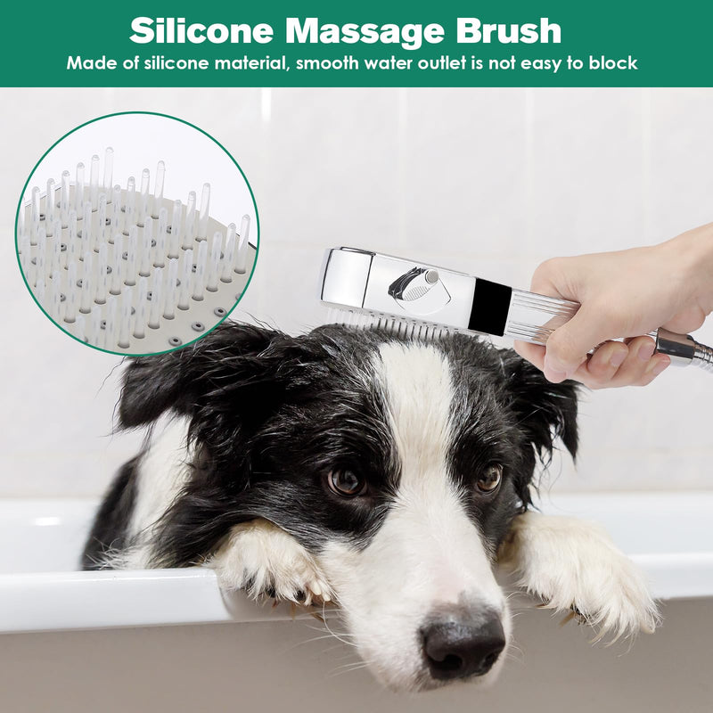 Dog Shower Attachment,Pet Washing Shower Sprayer with Stainless Steel Hose & Diverter Valve, 2 Mode Handheld Shower Head Brush, 3-in-1 Dog Shower Head for Bathing, Grooming, Massage - Indoor & Outdoor - PawsPlanet Australia