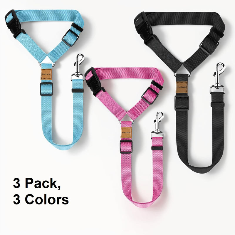3 Pack Dog Seat Belt for Car, Car Headrest Restraint Adjustable Nylon Fabric, Dog Restraints Vehicle Seatbelts Harness - PawsPlanet Australia