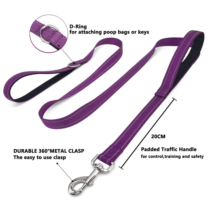 6 FT Dog Leash with 2 Padded Handle Nylon Reflective Dogs Leashes for Small Medium Large Dogs Purple Large : 1" x 6 FT - PawsPlanet Australia