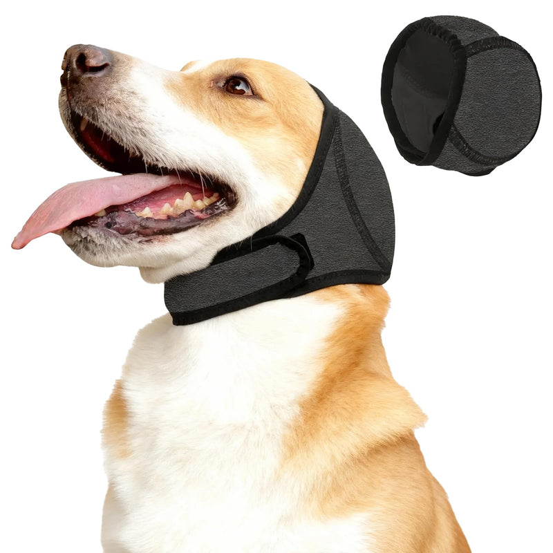 Dog Ear Protectors,Waterproof & Warm Noise-Reducing Calming Hood,Black Adjustable Dog Ear Defenders for Grooming,Bathing and Swimming,Dogs Ear Covers for Noise Thunder Fireworks,Size S