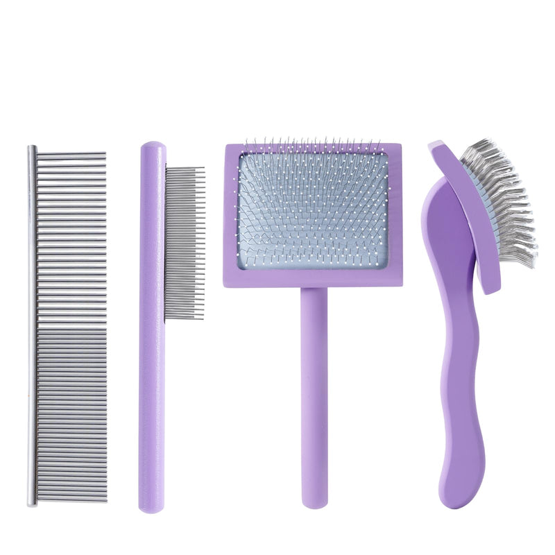 Gently Grooming Slicker Brush with Coated Tips for Long-Haired Dogs-Ergonomic Wooden Handle, Long Pins for Grooming Goldendoodles Poodles Purple