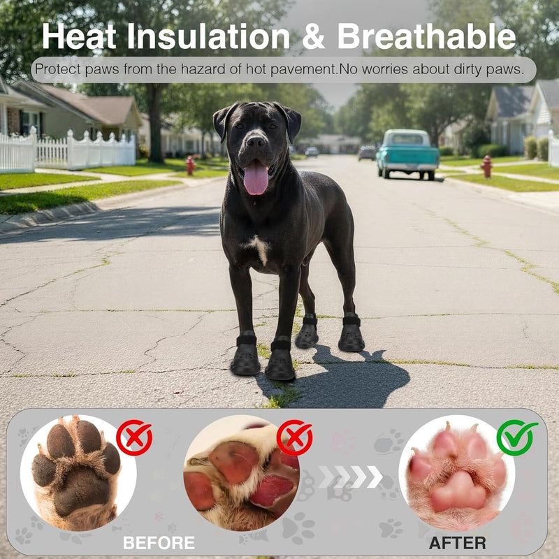 Dog Shoes for Hot Pavement & Snow - Waterproof, Non-Slip Dog Booties with Adjustable Straps. Breathable & Easy-Clean Paw Protectors, Easy ON/Off for Beach, Hiking All Seasons (Black, XS) Black - PawsPlanet Australia