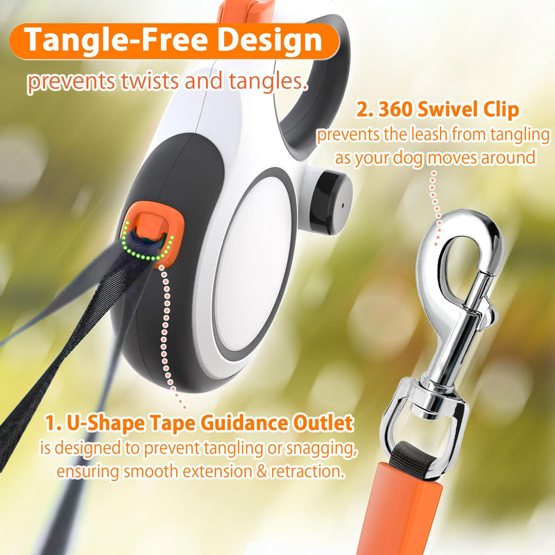 26ft Retractable Dog Leash with Poop Bag Dispenser - Upgraded Lock System, Non-Slip Grip, Tangle-Free Design for Large & Medium Dogs - Perfect for Walking, Running, and Outdoor Training - PawsPlanet Australia