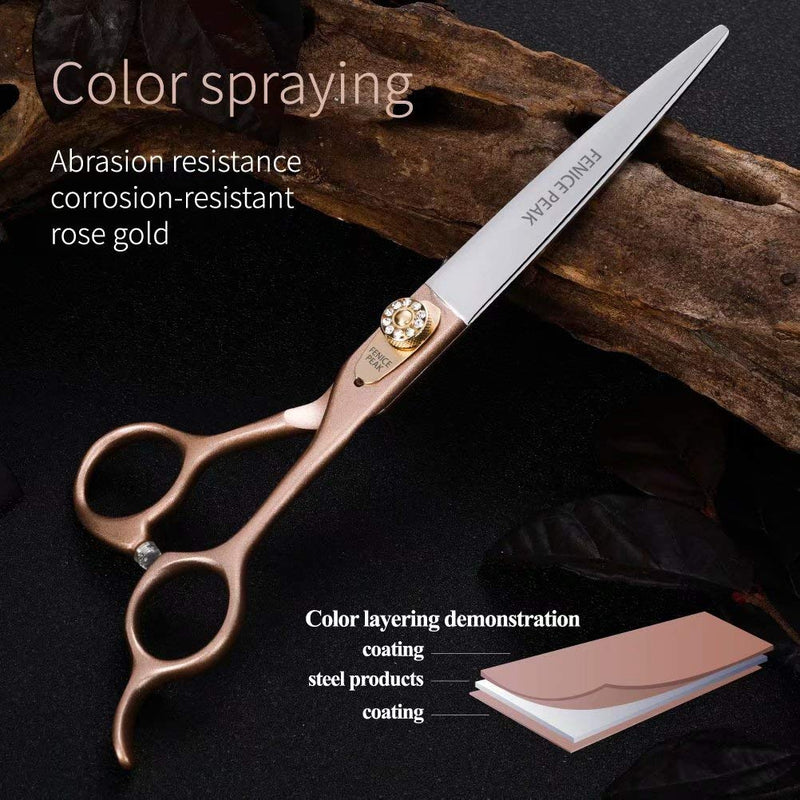 Fenice Peak 7'' Dog Straight Scissors for Grooming 440C Stainless Steel Rose Gold Professional Pet Trimming Scissors Sharp Blades Cutting for Dogs and Cats Shears Straight Shear 7'' - PawsPlanet Australia