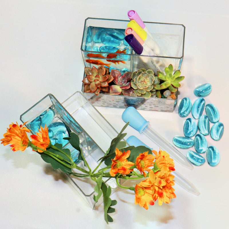 Mini Clear Acrylic Fish Tank Kit,Multifunctional Desk Aquarium Set or Pen Holder Makeup Brush Holder,Aquarium Micro Landscape Box with Tools,2 Pieces 3 compartment desk aquarium - PawsPlanet Australia