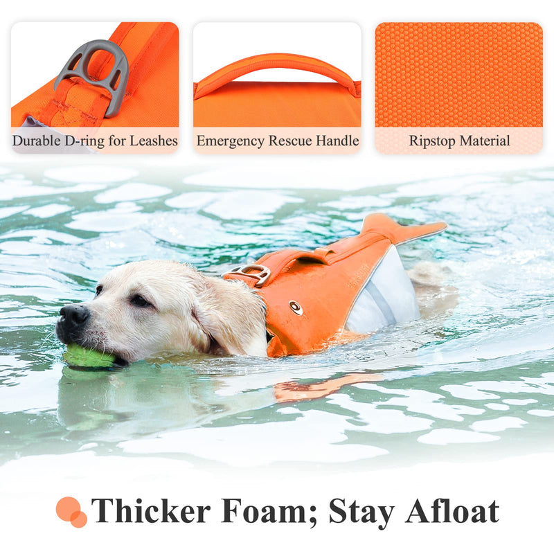 VIVAGLORY Cute Dog Life Vest, Swimming Vest with Handle, Ripstop & Buoyancy for Doggy Puppy, Dog Life Jacket for Swimming & Boating, M, Bright Orange M: 22-26 inch (Ribcage Girth) - PawsPlanet Australia