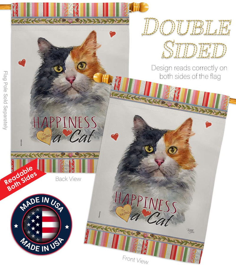Breeze Decor Long Hair Dilute Calico Happiness House Flag-Pack Cat Kitten Meow Spoiled Paw Fur Pet Nature Farm Animal Creature Applique Banner Small Garden Yard Gift Double-Sided, Made in USA - PawsPlanet Australia