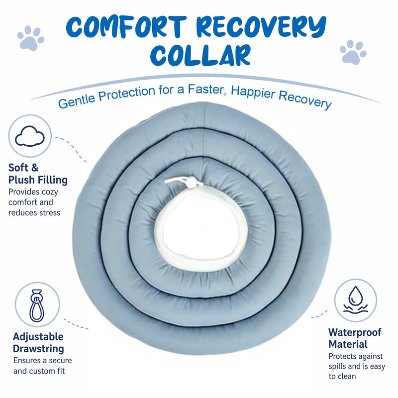 Soft Dog Neck Brace for Neck & Upper Body Wounds, Soft Padded Neck Collar, Waterproof Dog Collar with Leak Protection and Drawstring, Post-Surgery Dog Collar, Dusty Blue (XL)