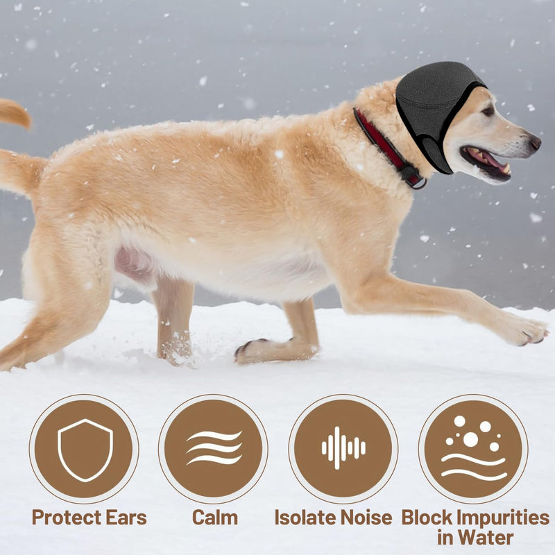 Grey Dog Ear Defenders Snood, Noise-Reducing Ear Protectors for Fireworks & Grooming, Stretch Calming Head Cover 17.7"–23.6" for Small to Medium Dogs L