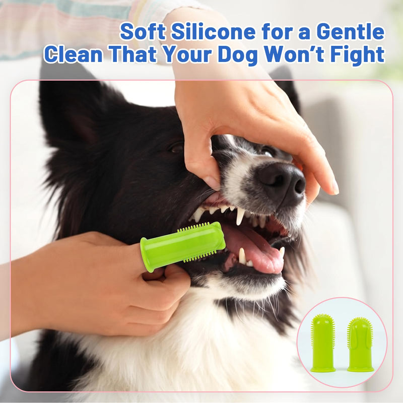 Dog Toothbrush, 180° Dog Finger Toothbrush for Plaque Tartar Cleaning, 2-Pack Finger Toothbrush for Dogs Silicone, Teeth Cleaning, Dog Tooth Brushing Kit for Medium & Large Pets Green