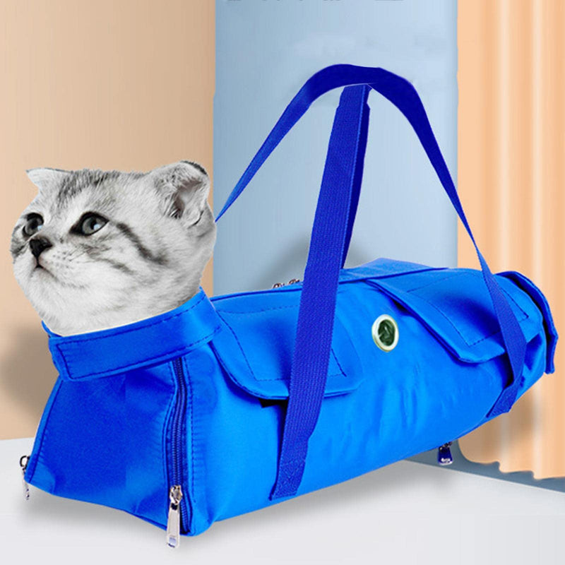 Cat carrier bag, cat grooming bag, pet carrier, nylon, lightweight, anti-scratch, zippered, for grooming, travel, walks, vet visits, blue, l
