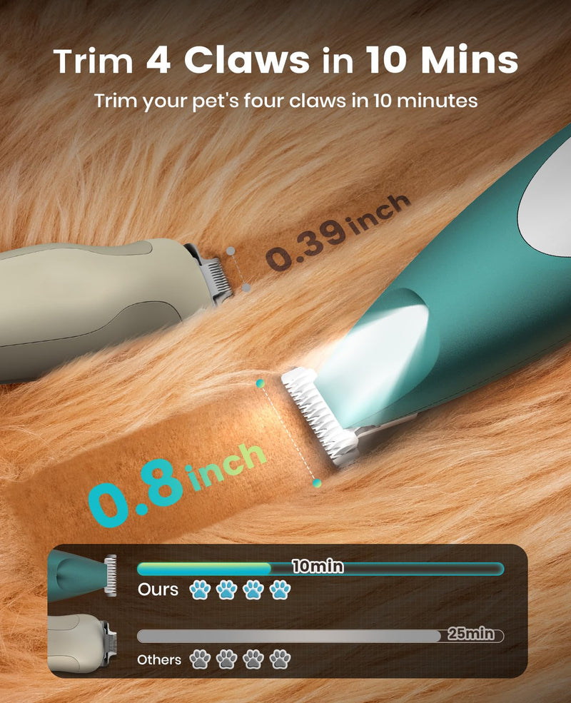 oneisall Low Noise Dog Paw Trimmer with LED Light, Paw Trimmer for Dogs 0.8inch/20mm Widen Blade, 35dB Cordless Electric Pet Paw Grooming Clippers for Paws, Ears, Face, Rump (Green) Green - PawsPlanet Australia