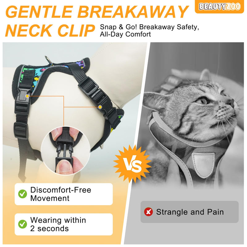 BEAUTYZOO Escape Proof Cat Harness and Leash for Walking, Soft Adjustable Cute Vest for Small to Large Cats, Reflective Breathable Easy-Control Outdoor Jacket, Kitten Harness and Leash Set, Leopard, M Medium (Chest: 16 - 20") Leopard Print