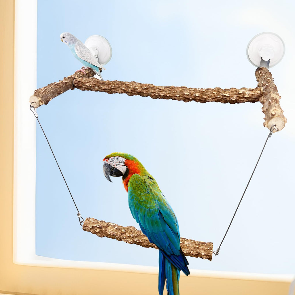 Bird Perch Stand with Suction Cup for Window, Extra Large Bird Window Training Perch Swing for Parrot, Parakeet, Cockatiel, Conure, Budgie, Lovebirds, African Greys, Macaws