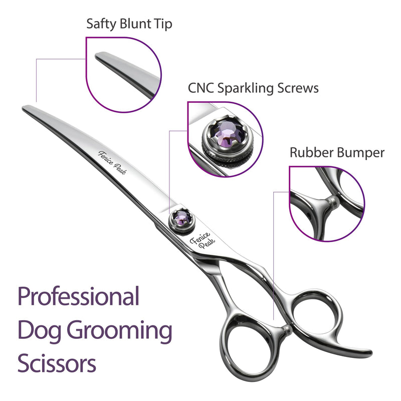 Fenice Peak 7 inch Curved Dog Grooming Scissors Professional Dog Shears Made of Japanese 440C Stainless Steel with Jewelled Screw Trimming Cutting Scissors Durable and Sharp - PawsPlanet Australia