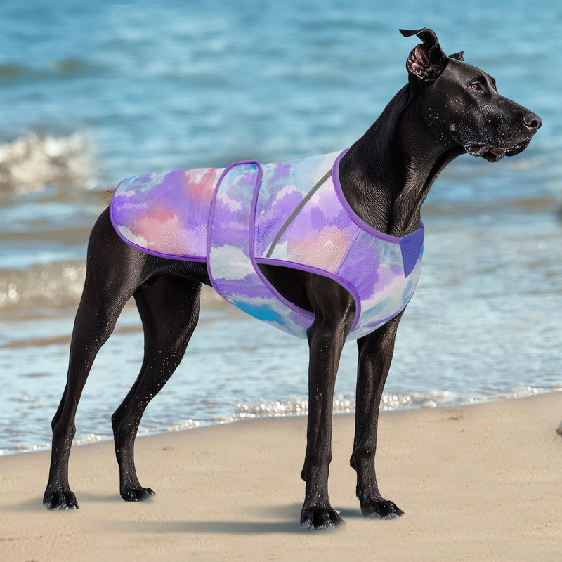 KYEESE Dog Cooling Vest, Lightweight Dog Cooler Jacket, 3D Breathable Mesh Pet Cooling Shirts for Summer with Reflective Stripe, Sun Protection Pet T Shirt for Beach, Hiking, Walking, Purple, M Medium (11-18lbs) - PawsPlanet Australia