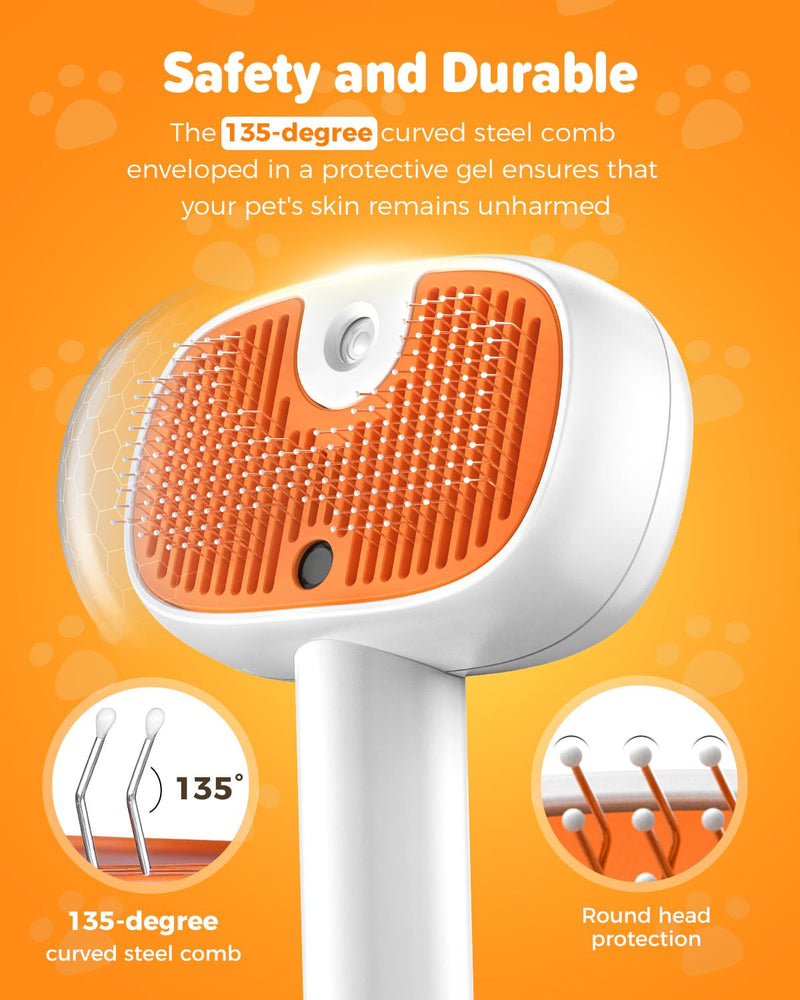 Pet Steam Brush for Dog &Cat, 3-in-1 Self-Cleaning Dog Brush Pet Spray Hair Removal Comb, 2 Spray Modes Rechargeable Deshedding Dog Steam Spray Hair Brush for Shedding Massaging Cleaning (White) White - PawsPlanet Australia