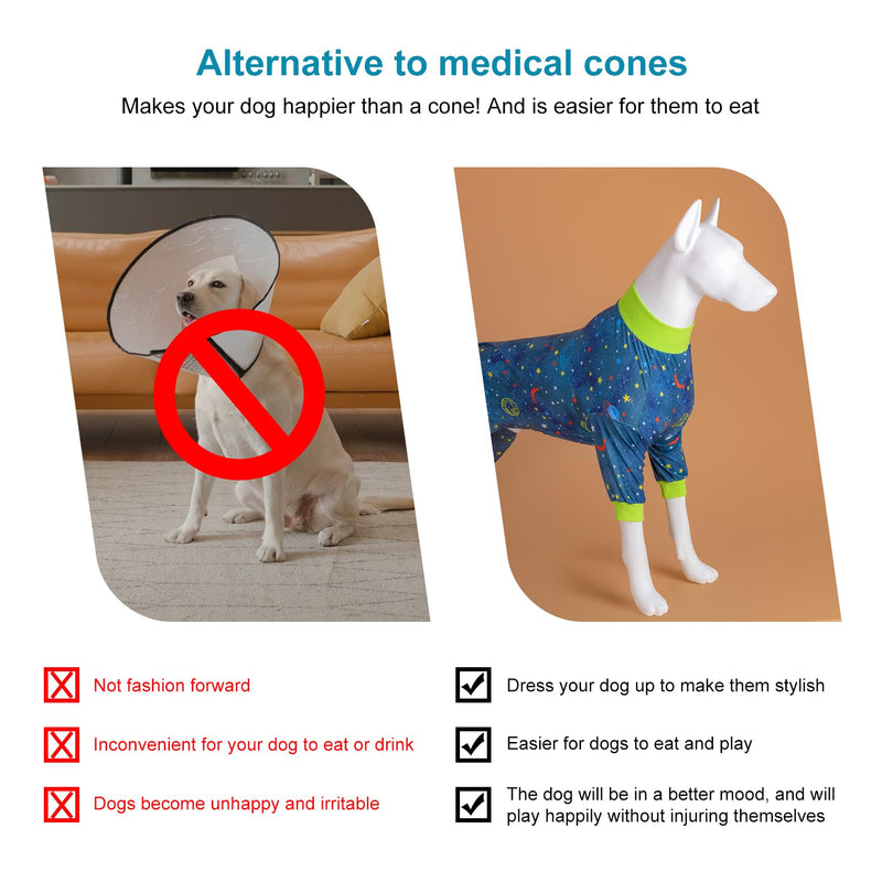 LovinPet Dog PJs Outfits for Female Dogs, Anxiety Relief Onesie, Navy Space Print, Large PJs, Pullover Breed Clothes, Surgery Recovery Suit Undershirt for Sweater,3XL XXX-Large - PawsPlanet Australia