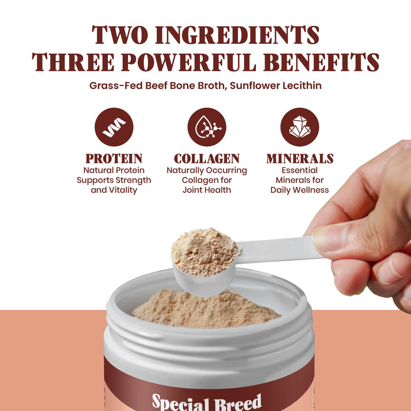 Bone Broth Powder for Dogs and Cats - Dog & Cat Food Topper for Picky Eaters - Grass Fed Beef Bone Broth Supplement - Supports Hydration, Joint, Immunity & Heart Health - Serve Dry or Wet - 4.75oz 4.75 Ounce (Pack of 1)