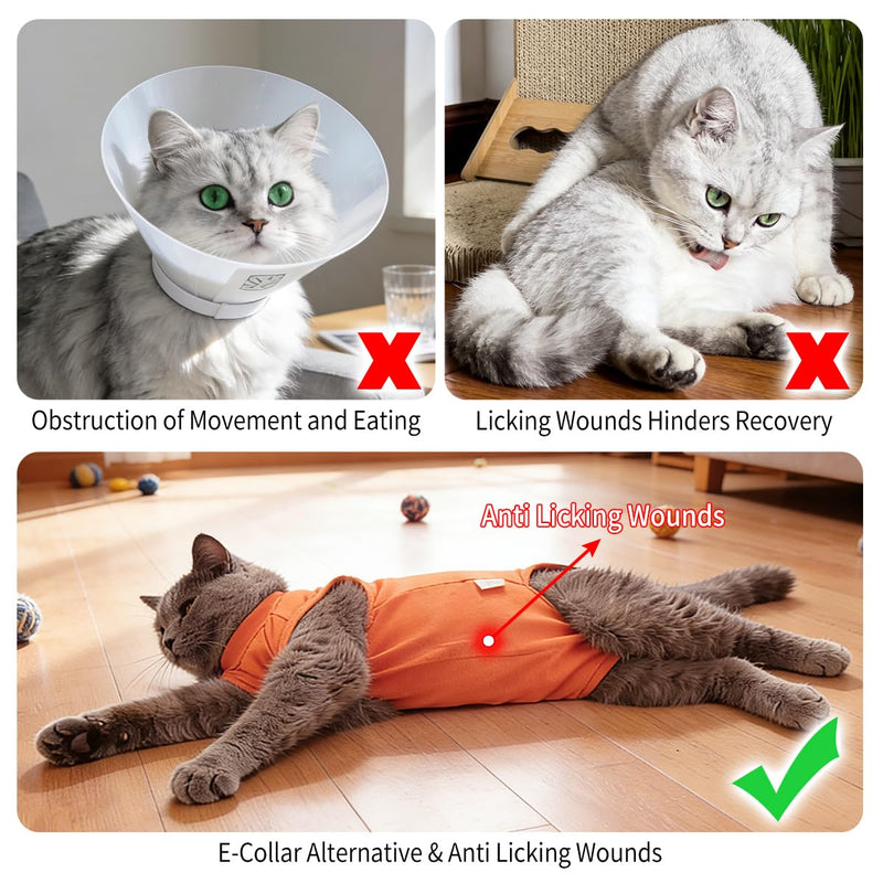 LIANZIMAU Cat Recovery Suit Female Cat Onesie After Surgery Spay Neuter Cone Alternative Breathable Post Surgery Recovery Suit Soft Cotton Adjustable Abdominal Bodysuit Kitten Healing Orange Large
