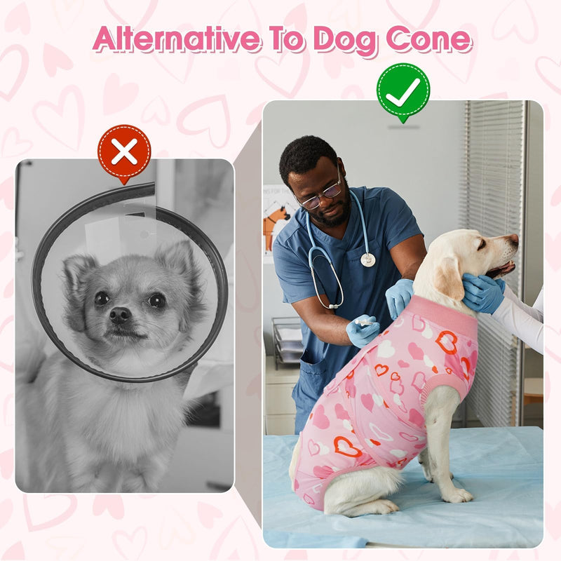 Kuoser Recovery Suit for Dogs After Surgery, Valentine's Day Dog Surgical Recovery Suit for Female Male Dogs, Dog Onesies for Large Dogs, Pet Surgical Suit for Spay Neuter Dog Cone Alternative X-Large (Back:20.1-24.8'', Weight:42-75 LB) Pink - PawsPlanet Australia