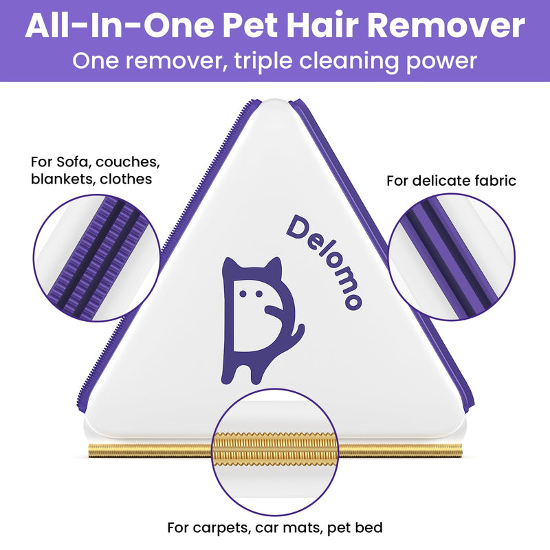 Multi-Use Pet Hair Removal Tool: DELOMO Handheld Fur Rake Scraper – Metal Side for Deep Cleaning on Carpets, Rugs & Car Mats, and Rubber Side for Gentle Cleaning on Couches – Ideal for Pet Homes A: Purple