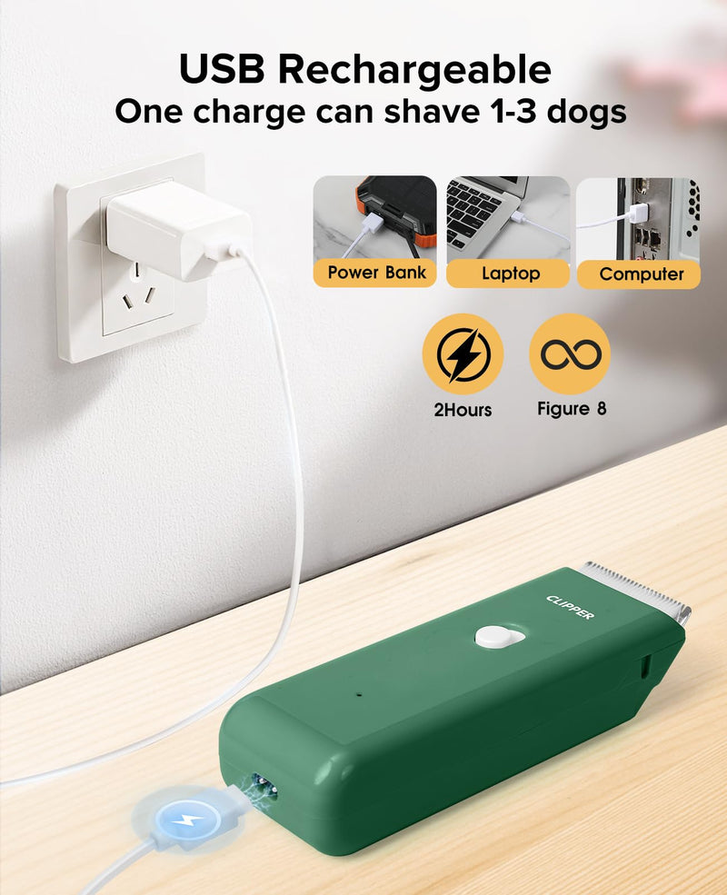 Pet Clippers for Dog Hair Grooming Low Noise, Rechargeable Cordless Cat Shaver with Ceramic Blade,Portable Pet Hair Trimmer for Matted & Long Hair Green - PawsPlanet Australia