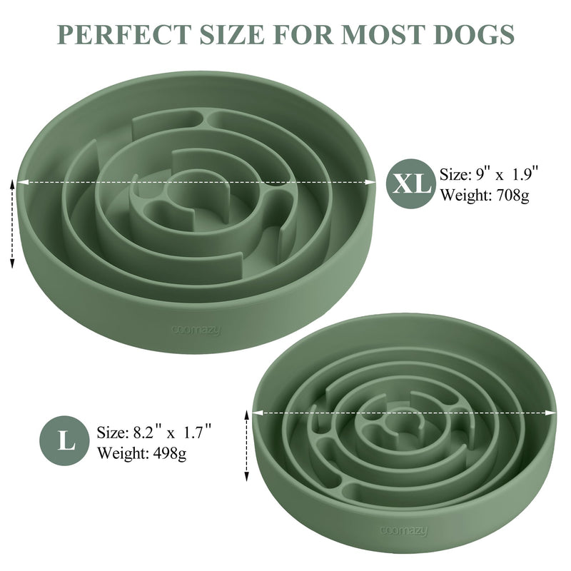 Coomazy Slow Feeder Dog Bowls, Silicone Dog Bowl with Suction Cups, Slow Feeder & Non-Slip Design, Boredom and Anxiety Reducer, Suitable for All Breed Dogs, Avocado Green L