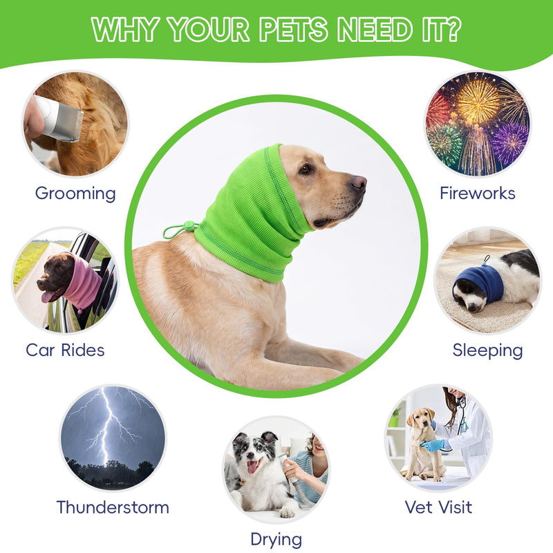 Dog Calming Hoodie, Noise Reduction Ear Cover for Anxiety Relief, Adjustable Soft Warm Pet Headband for Fireworks, Thunder, Grooming, Bathing (Green, Small) Green Small(Small)