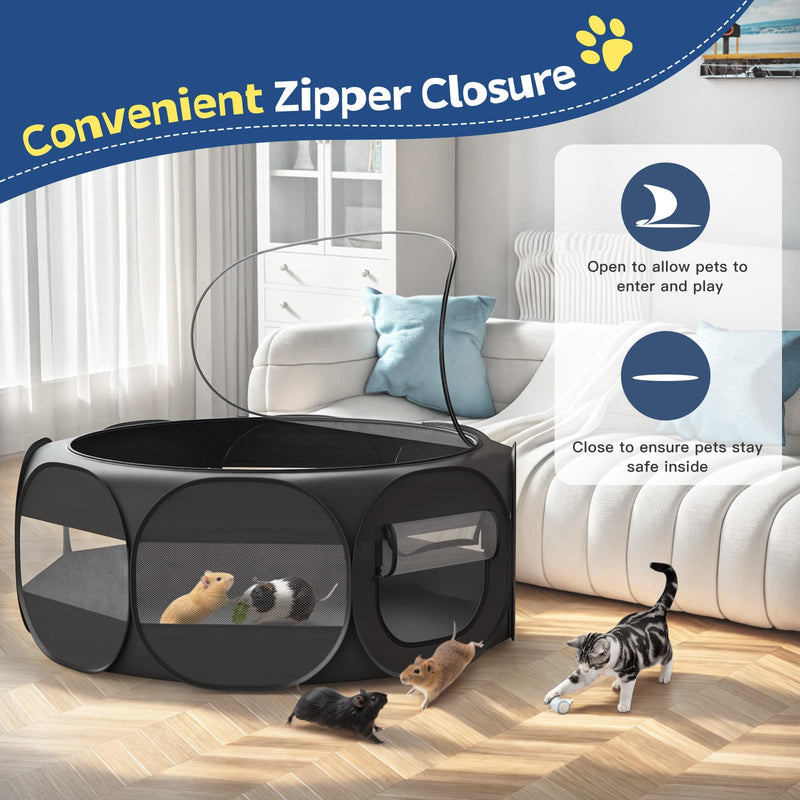 Pet Playpen for Small Animals, Breathable Cat Tent with Removable Zipper Cover & Waterproof Base, Portable Cat Playpen for Puppy Cats Kittens Rabbits Chicks, Indoor/Outdoor Use, Black - PawsPlanet Australia