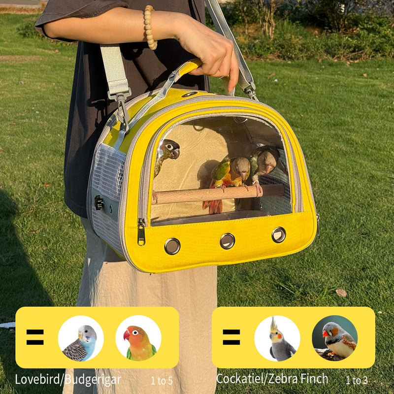 Bird Carrier,Bird Cage Parakeet Parrot Budgie Carrier Backpack for Small Birds, Travel Bird Cages with Perch, Transparent Ventilation Cockatiels, Lightweight Pet Carrier for Outdoor Use(Yellow) yellow - PawsPlanet Australia