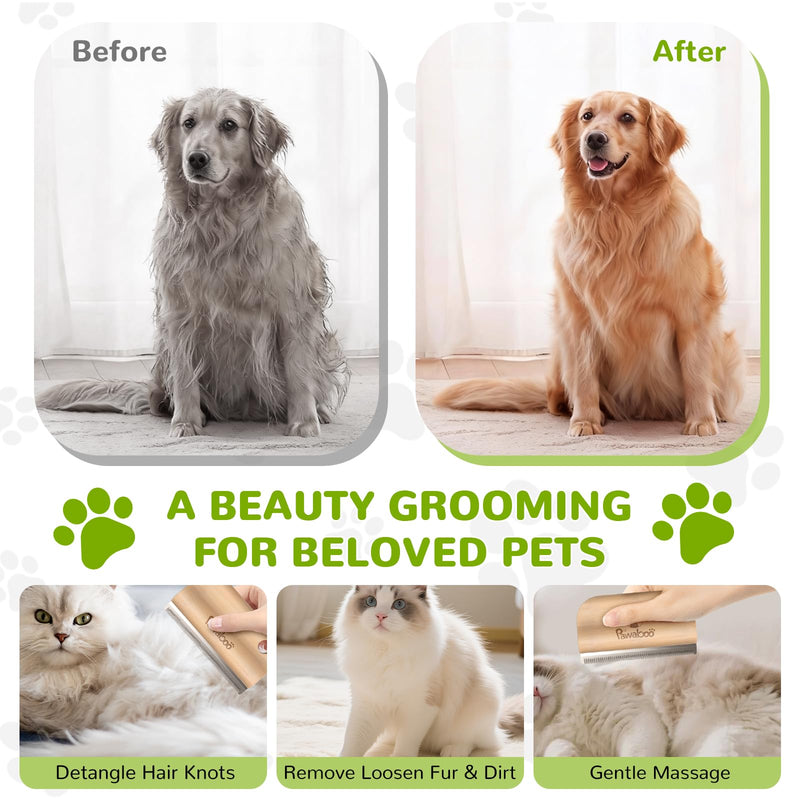 Pawaboo Deshedding Brush for Dogs & Cats, Dog Hair Removal Comb with Ergonomic Gripping, Wooden Grooming Shedding Brush for Long Hair Dogs and Cats, Hangable Pet Cleaning Comb Supplies, 5.1 Inch Long Teeth - PawsPlanet Australia