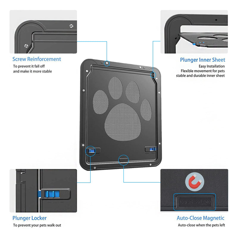 Ownpets Pet Screen Door,Inside Door 8x10x0.4 inch,Lockable Magnetic Flap Screen Automatic Lockable Black Door for Puppy Dog and Cat Door