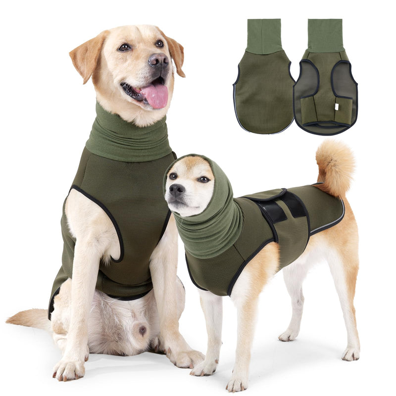 ROZKITCH Dog Anxiety Shirt Calming Jacket with Hoodie Dog Ears Cover 2 in 1, Dog Anxiety Jacket with Ear Wrap for Fireworks Travel Vet Visits Separation Anxiety Relief, Calming Shirt Wrap Green 3XL 3XL(Back:23.6";Chest:30.7"-35.4") ArmyGreen - PawsPlanet Australia