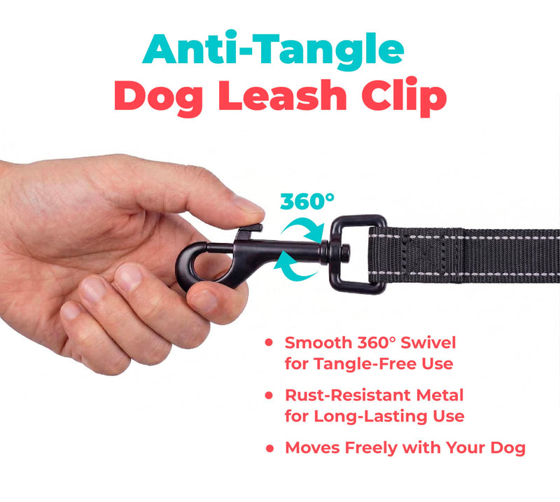 Voyager Reflective Dog Leash with Neoprene Handle, 6ft Long, Supports Small, Medium, and Large Breed Puppies, Cute and Heavy Duty for Walking, Running, and Training - Black, L Leash (Black) 1" x 6ft - PawsPlanet Australia