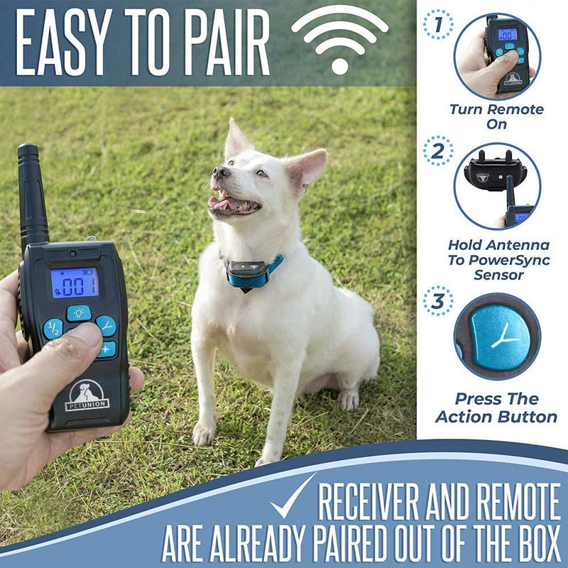 Pet Union PT0Z1 Premium Training Shock Collar for Dogs with Remote - Fully Waterproof, 4 Adjustable Training Modes - Shock, Vibration, Beep - Up to 1200ft Range Blue - PawsPlanet Australia