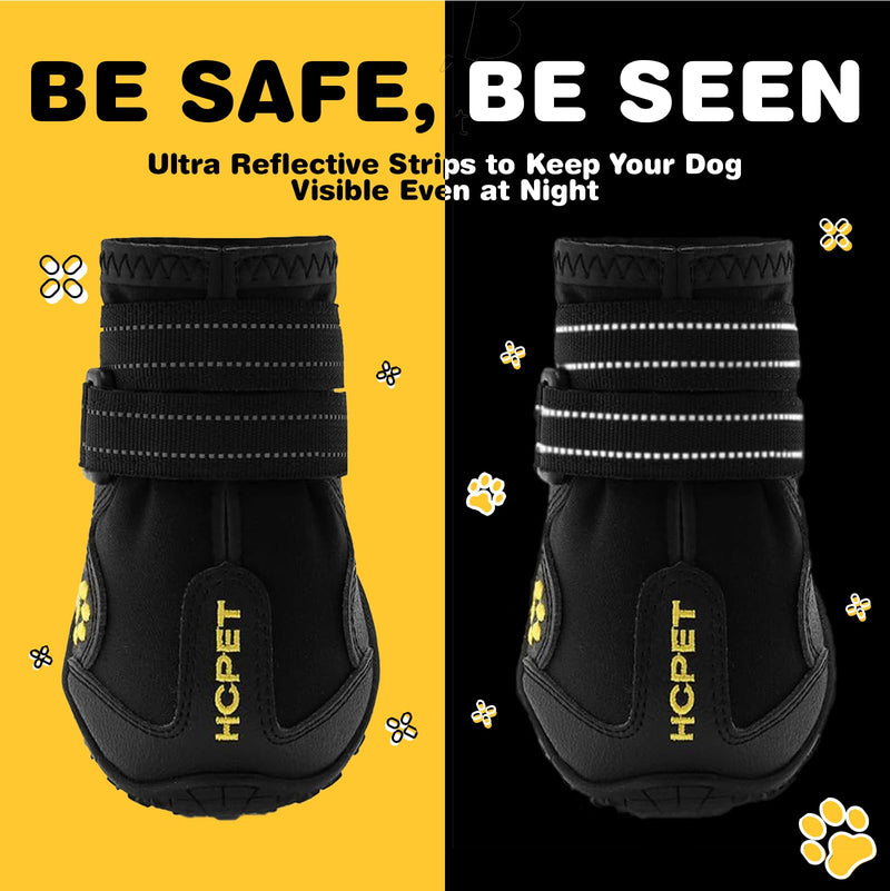 Hcpet Dog Boots Waterproof with Reflective Straps, Dog Shoes for Small Medium Large Puppy Outdoor Paw Protectors 4Ps, 8 (width 2.95 inch) for 74-91 lbs Black Width 2.95 in