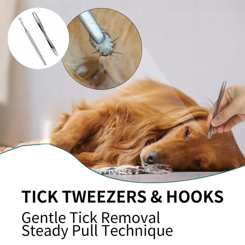Tick Removal Tool 8 in 1 with Storage Box, Flea Comb, Magnifying Glass, Tick Tweezers, Dog Tick Remover Tool Tick Removal Kit Tick Removal Tool for Dogs Cats Pet Tick Comb - PawsPlanet Australia