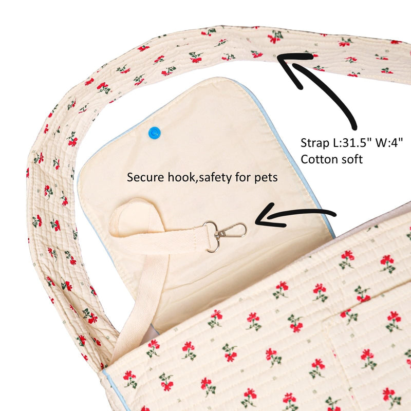 Floral Pet Carrier Sling, Breathable Cotton Dog Purse Carrier, Hand-Free Travel Puppy Purse for Small Dog 5-15 lbs, Cat Sling Chest, Per Mom Dad Gifts(White, Large) White - PawsPlanet Australia