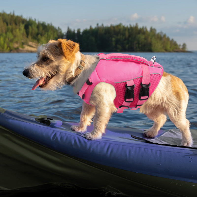 ASENKU Dog Life Jacket with Rescue Handle, Dog Life Vest for Swimming Boating with High Flotation, Ripstop Lightweight Pet Life Preserver with Reflective Stripes for Small Medium Large Dogs Pink