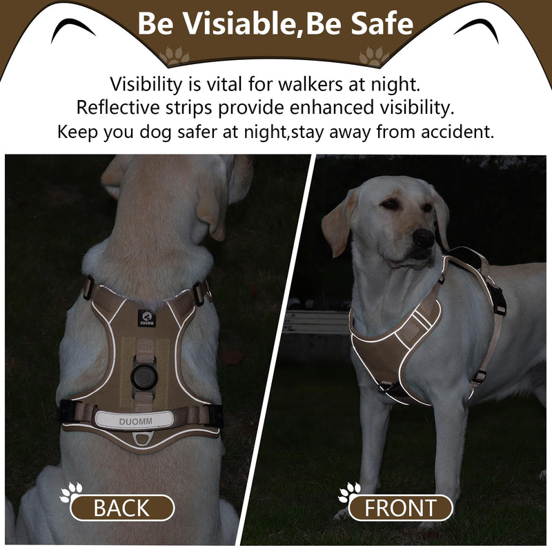 No-Pull Dog Harness with 2 Leash Clips, Adjustable Soft Padded Oxford Vest, Reflective No-Choke Pet Harness with Easy Control Handle (Khaki, Medium) Khaki - PawsPlanet Australia