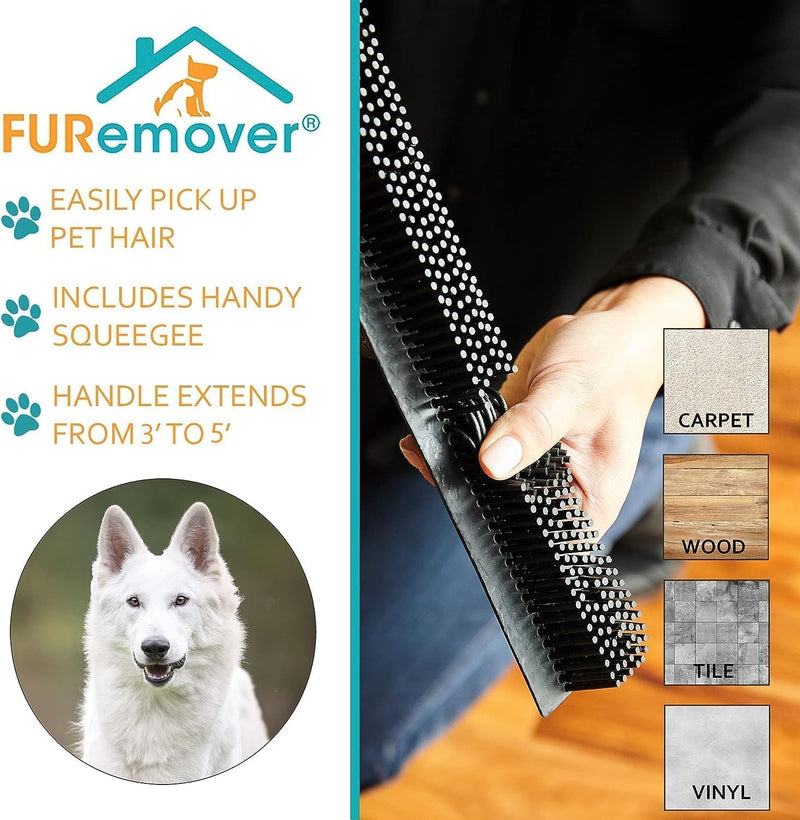 FURemover Original Pet Hair Rubber Broom with Squeegee, with 58" Telescopic Handle for Carpet, Tile and Hardwood Furemover Original Broom