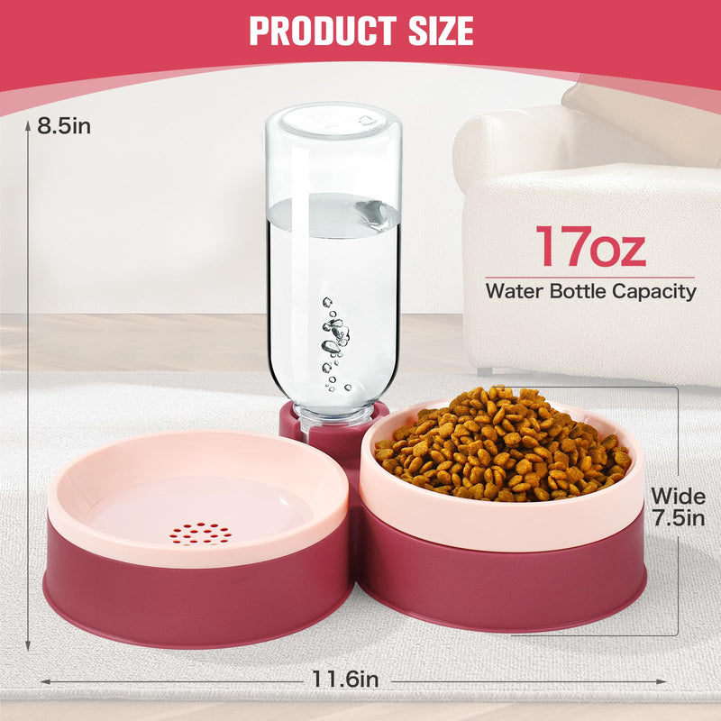 Cat Food Bowl, Cat Bowls Whisker Friendly with Water Dispenser for Cats and Small Dogs Red - PawsPlanet Australia