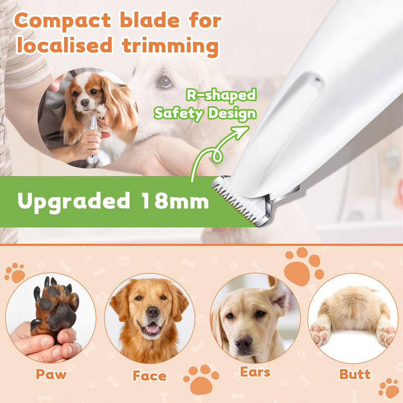 Dog Paw Trimmer with LED Light, 18mm Widen Blade, 35dB Low Noise, LED Display, Fully Waterproof, USB Rechargeable Pet Hair Trimmer for Dogs Cats Trimming Paws, Eyes, Ears, Face and Rump - PawsPlanet Australia