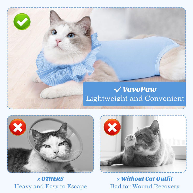 Cat Surgery Recovery Suit for Female Cat, Breathable Surgical Recovery Shirt for Abdominal Wounds Skin Diseases After Surgery, Soft Fabric Kitten Onesie, E-Collar Alternative for Cats, S Blue Small