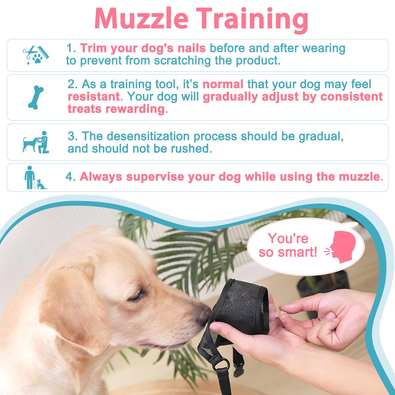 LUCKYPAW Dog Muzzle, Mesh Muzzle for Large Medium Small Dogs, Soft Mouth Guard for Biting Chewing, Breathable Mouth Guard with Adjustable Strap for Training(Black, XL(Snout:11"-12.25")) Black XL(Snout:11"-12.25")