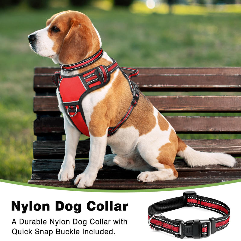 WINSEE Dog Harness No Pull, Pet Harnesses with Dog Collar, Adjustable Reflective Oxford Outdoor Vest, Front/Back Leash Clips for Small, Medium, Large, Extra Large Dogs, Easy Control Handle for Walking X-Large Red