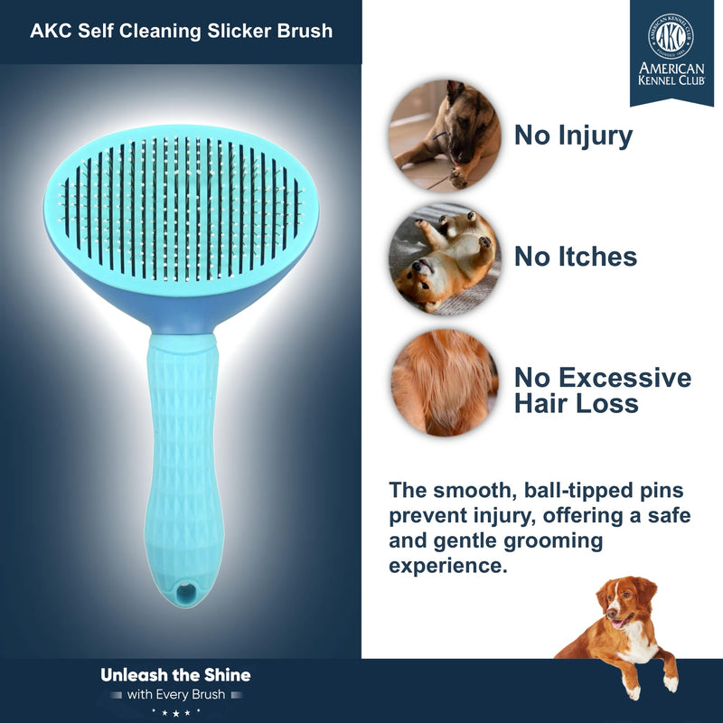 American Kennel Club AKC Self-Cleaning Pet Grooming Slicker Brush for Cats and Dogs, All Breeds and Coat Types Self-Cleaning Slicker Brush - PawsPlanet Australia